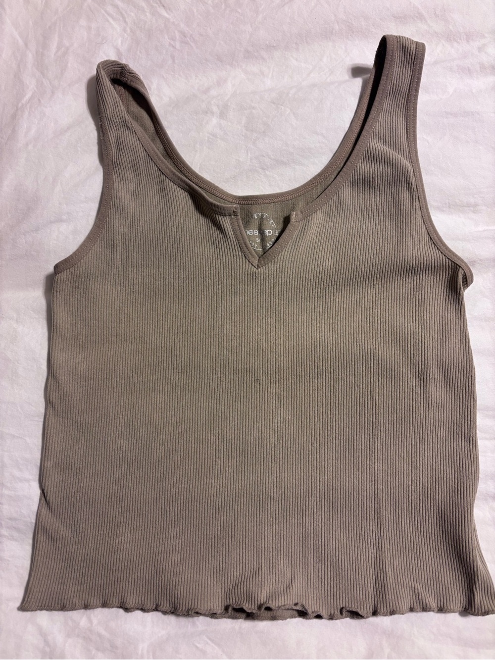 Ribbed V‑Neck Tank Top in Taupe